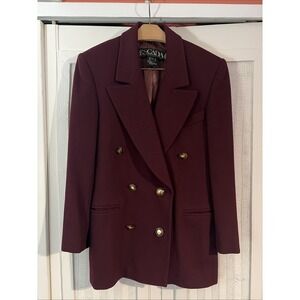 Vintage Escada Margaretha Ley Burgundy Wool Blazer Gold Buttons EU 34 US 2